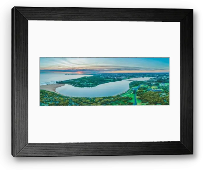 Framed Print : Scenic panorama of Hopkins River and ocean coastline in Warrnambool, Australia Framed Print : Scenic panorama of Hopkins River and ocean coastline in Warrnambool, Australia