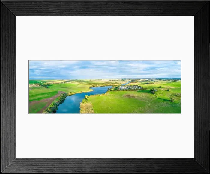 Framed Print : Hopkins River and scenic countryside - wide aerial panorama Framed Print : Hopkins River and scenic countryside - wide aerial panorama