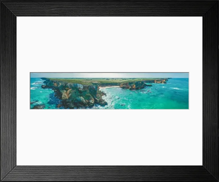 Framed Print : Wide aerial panorama of ocean coastline in a remote part of Great Ocean Road, Victoria, Australia Framed Print : Wide aerial panorama of ocean coastline in a remote part of Great Ocean Road, Victoria, Australia