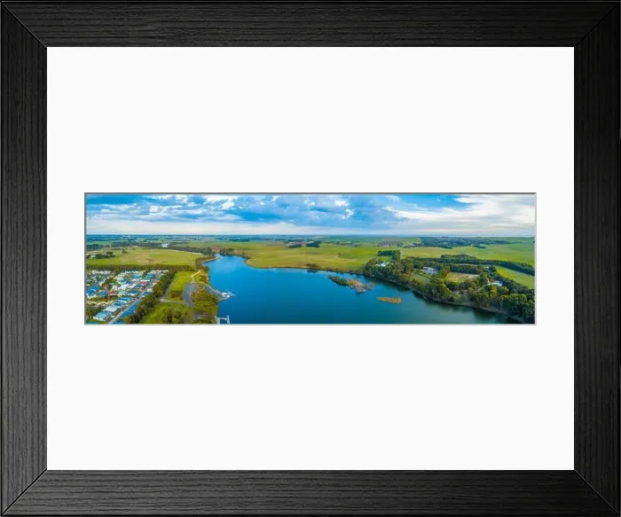 Framed Print : Hopkins River and grasslands - scenic aerial panorama. Warrnambool, Australia Framed Print : Hopkins River and grasslands - scenic aerial panorama. Warrnambool, Australia
