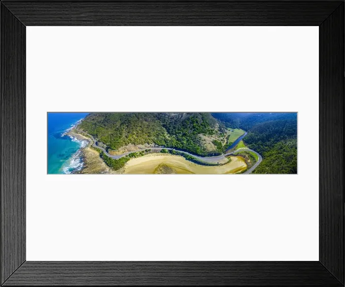 Framed Print : Looking down at Great Ocean Road bends along the coastline near Lorne, Australia Framed Print : Looking down at Great Ocean Road bends along the coastline near Lorne, Australia