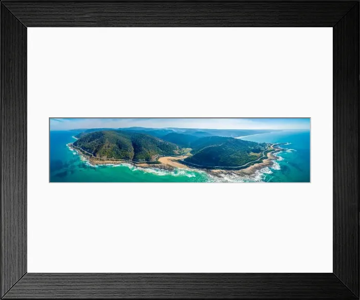 Framed Print : Famous Great Ocean Road passing through breathtaking coastline - aerial panoramic landscape Framed Print : Famous Great Ocean Road passing through breathtaking coastline - aerial panoramic landscape