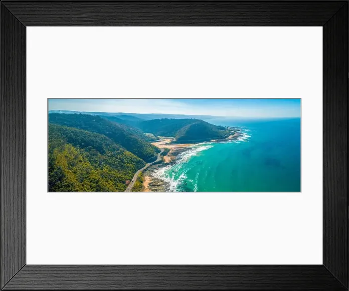 Framed Print : Aerial panorama of Great Ocean Road on bright sunny day Framed Print : Aerial panorama of Great Ocean Road on bright sunny day