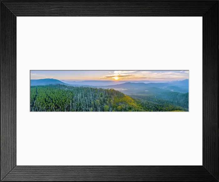 Framed Print : Sunset over mountains and forest in Yarra Ranges National Park - aerial panoramic landscape Framed Print : Sunset over mountains and forest in Yarra Ranges National Park - aerial panoramic landscape