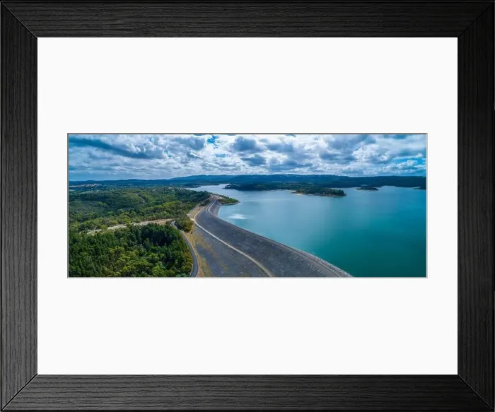 Framed Print : Aerial panorama of Cardinia Reservoir lake and dam wall surrounded by forests in Melbourne, Australia Framed Print : Aerial panorama of Cardinia Reservoir lake and dam wall surrounded by forests in Melbourne, Australia