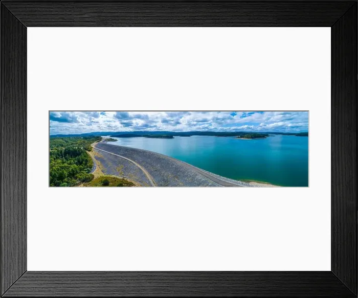 Framed Print : Scenic aerial panorama of Cardinia Reservoir lake and dam wall on overcast day Framed Print : Scenic aerial panorama of Cardinia Reservoir lake and dam wall on overcast day