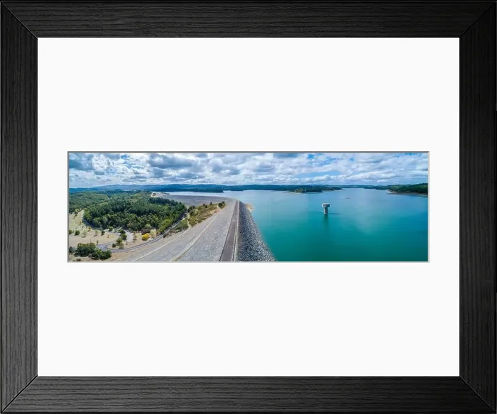 Framed Print : Scenic aerial panorama of Cardinia Reservoir lake and park on overcast day in Melbourne, Australia Framed Print : Scenic aerial panorama of Cardinia Reservoir lake and park on overcast day in Melbourne, Australia