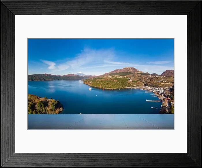 Framed Print : Mount Fuji and Lake Ashi.The shooting location is Lake Ashi, Kanagawa Prefecture Japan.View from drone.-aerial photo Framed Print : Mount Fuji and Lake Ashi.The shooting location is Lake Ashi, Kanagawa Prefecture Japan.View from drone.-aerial photo