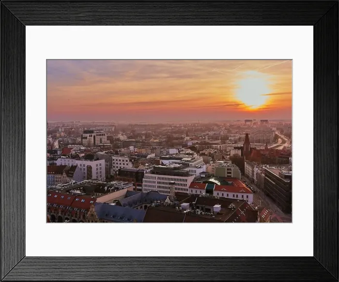 Framed Print : Beautiful, colorful sunset over Wroclaw aerial view Framed Print : Beautiful, colorful sunset over Wroclaw aerial view