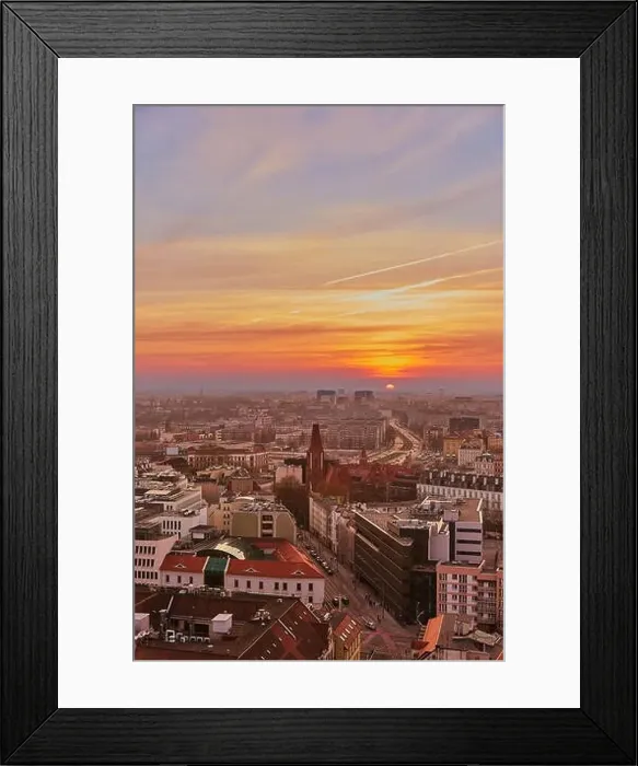 Framed Print : Beautiful, colorful sunset over Wroclaw aerial view Framed Print : Beautiful, colorful sunset over Wroclaw aerial view