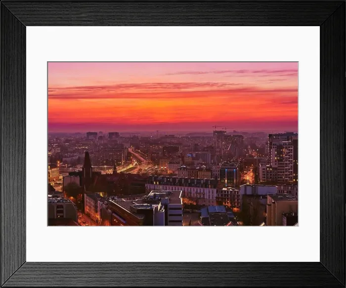 Framed Print : Beautiful, colorful sunset over Wroclaw aerial view Framed Print : Beautiful, colorful sunset over Wroclaw aerial view