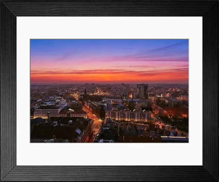 Framed Print : Beautiful, colorful sunset over Wroclaw aerial view Framed Print : Beautiful, colorful sunset over Wroclaw aerial view