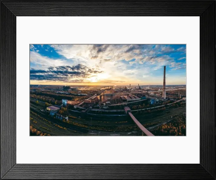 Framed Print : industrial landscape with heavy pollution produced by a large factory Framed Print : industrial landscape with heavy pollution produced by a large factory