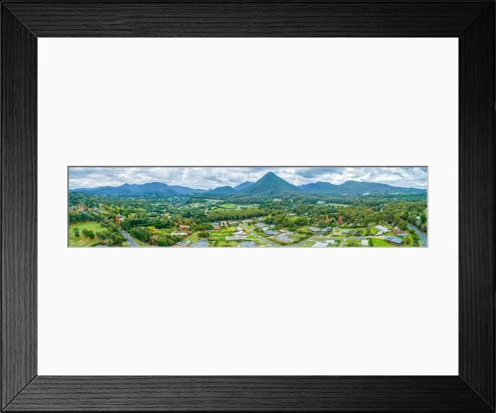 Framed Print : Wide aerial panoramic landscape of Healesville town and surrounding mountains in Australia Framed Print : Wide aerial panoramic landscape of Healesville town and surrounding mountains in Australia