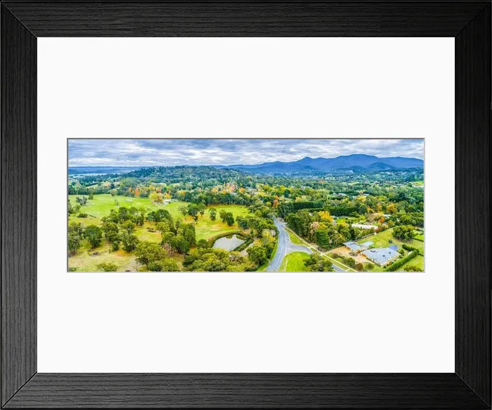 Framed Print : Scenic aerial panorama of rural area in autumn in Australia