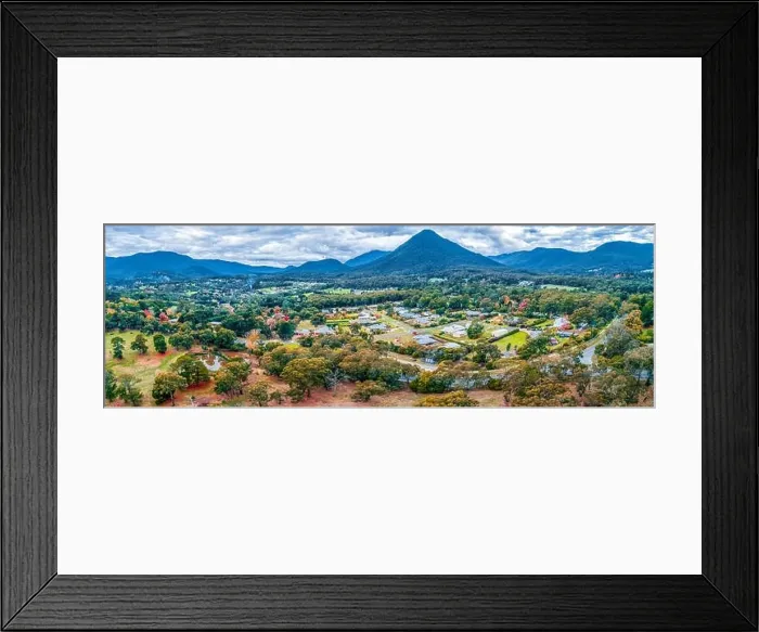 Framed Print : Aerial panorama of Healesville town in fall, Victoria, Australia Framed Print : Aerial panorama of Healesville town in fall, Victoria, Australia