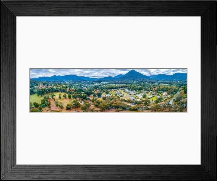 Framed Print : Wide aerial panorama of scenic Healesville town in fall, Victoria, Australia Framed Print : Wide aerial panorama of scenic Healesville town in fall, Victoria, Australia