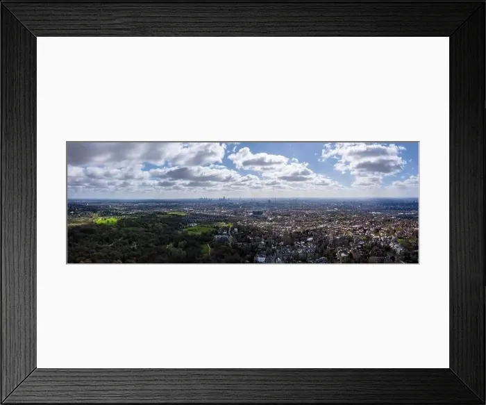 Framed Print : Aerial view of LONDON, England from Hampstead Heath on a Spring day Framed Print : Aerial view of LONDON, England from Hampstead Heath on a Spring day