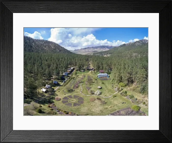 Framed Print : Drone bird's-eye panorama of Gorno-Altai Botanical Garden. Altai, Russia Framed Print : Drone bird's-eye panorama of Gorno-Altai Botanical Garden. Altai, Russia