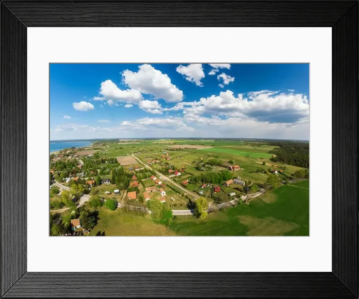 Framed Print : Aerial view of Sniardwy lake and Nowe Guty village Framed Print : Aerial view of Sniardwy lake and Nowe Guty village