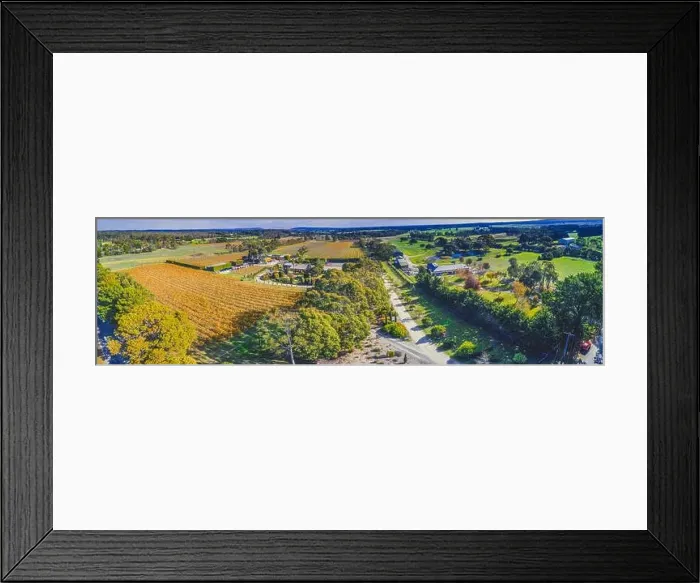 Framed Print : Wide aerial panorama of scenic vineyard and surrounding countryside. Mornington Peninsula, Melbourne, Australia Framed Print : Wide aerial panorama of scenic vineyard and surrounding countryside. Mornington Peninsula, Melbourne, Australia