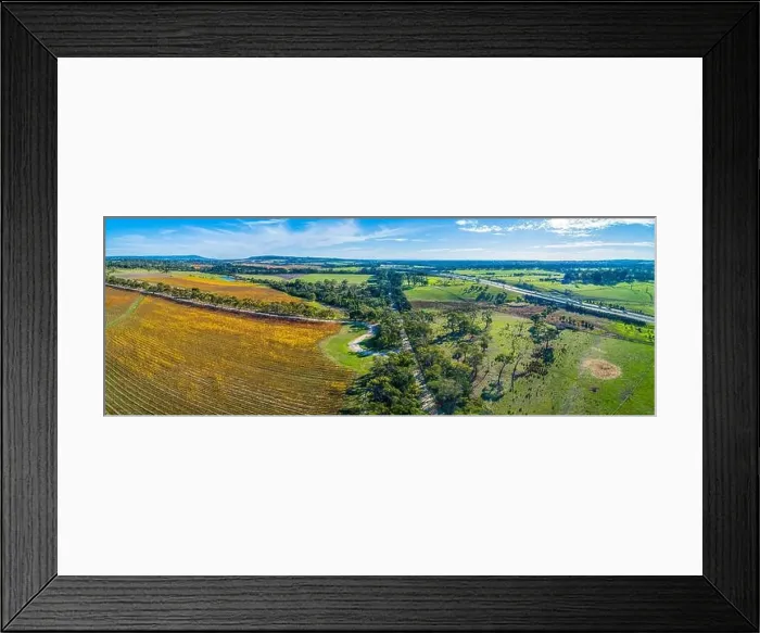 Framed Print : Mornington peninsula scenic countryside on bright sunny day - aerial panorama Framed Print : Mornington peninsula scenic countryside on bright sunny day - aerial panorama