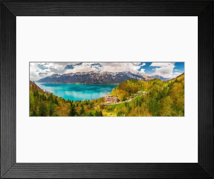 Framed Print : Lake Brienz by Interlaken with the Swiss Alps covered by snow in the background, Switzerland, Europe Framed Print : Lake Brienz by Interlaken with the Swiss Alps covered by snow in the background, Switzerland, Europe