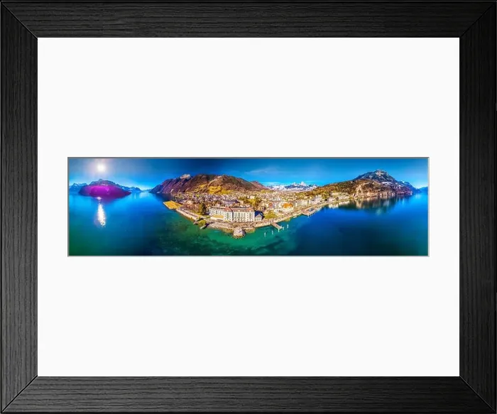 Framed Print : Brunnen old town with Grosse und kleine Mythen, Canton Schwyz, Switzerland, Europe