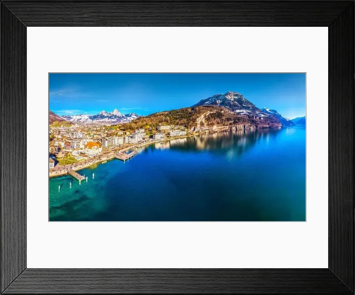 Framed Print : Brunnen old town with Grosse und kleine Mythen, Canton Schwyz, Switzerland, Europe