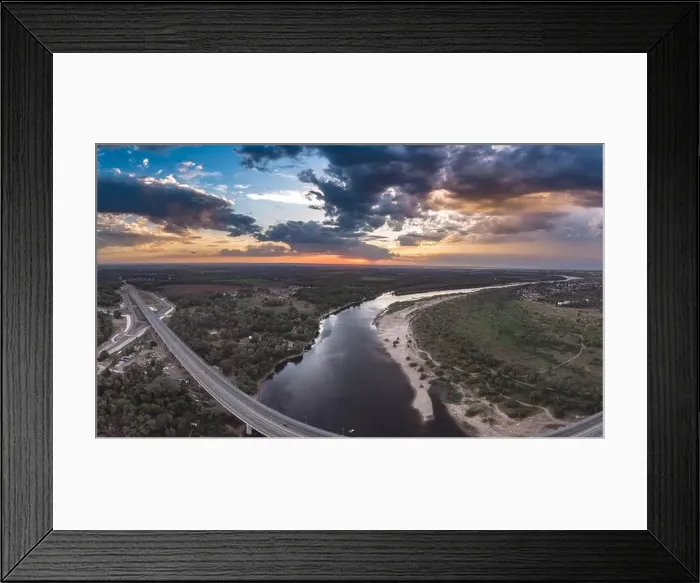 Framed Print : Bridge over the river aerial drone Framed Print : Bridge over the river aerial drone