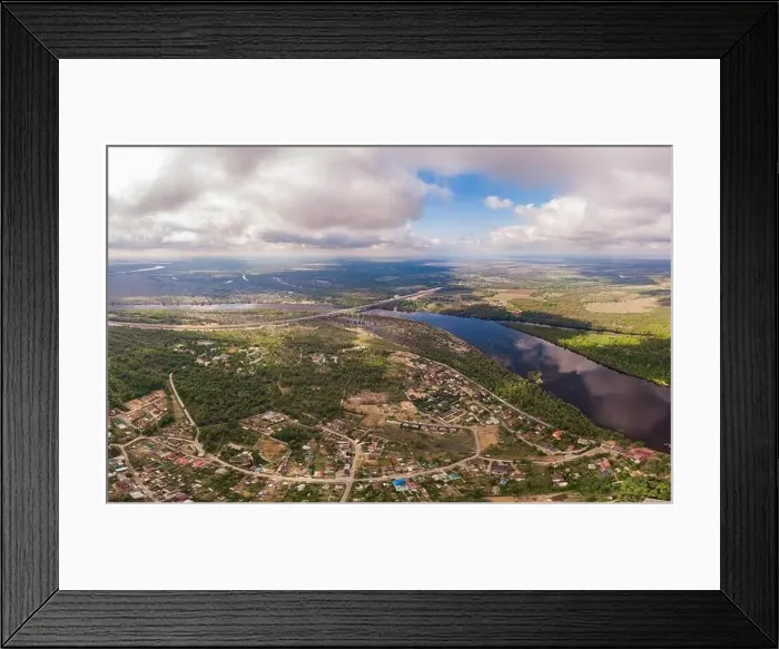 Framed Print : Aerial view on river and town Framed Print : Aerial view on river and town