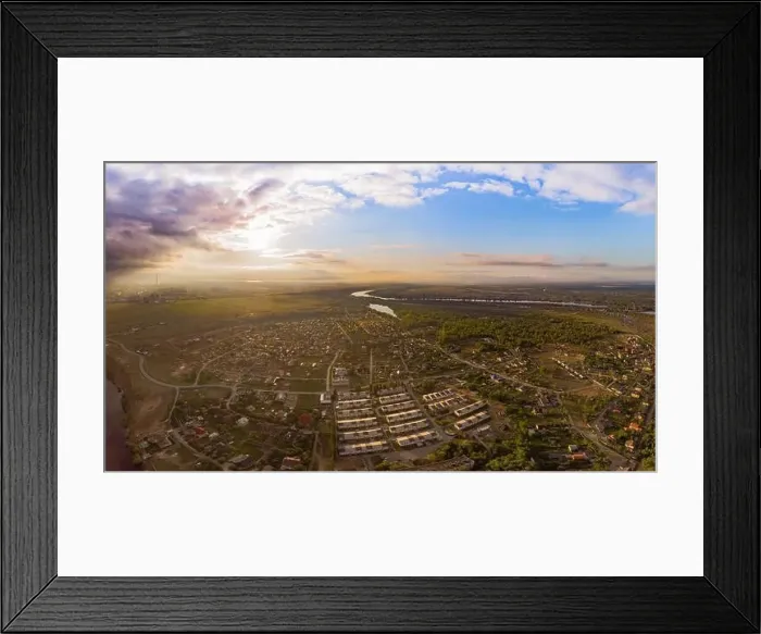 Framed Print : Beautiful aerial view on town at an altitude of 500 meters Framed Print : Beautiful aerial view on town at an altitude of 500 meters