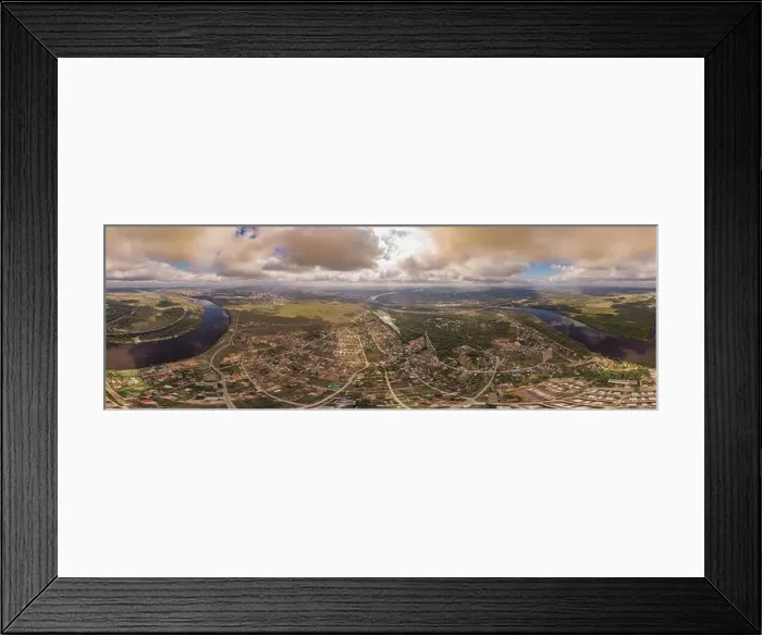 Framed Print : Aerial view on river and town. Panorama 360 Framed Print : Aerial view on river and town. Panorama 360