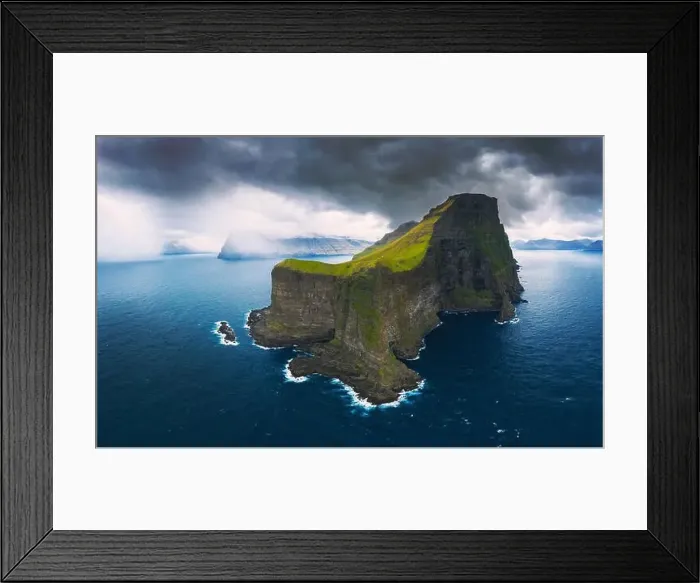 Framed Print : Aerial panorama of massive cliffs of Kalsoy on Faroe Islands Framed Print : Aerial panorama of massive cliffs of Kalsoy on Faroe Islands