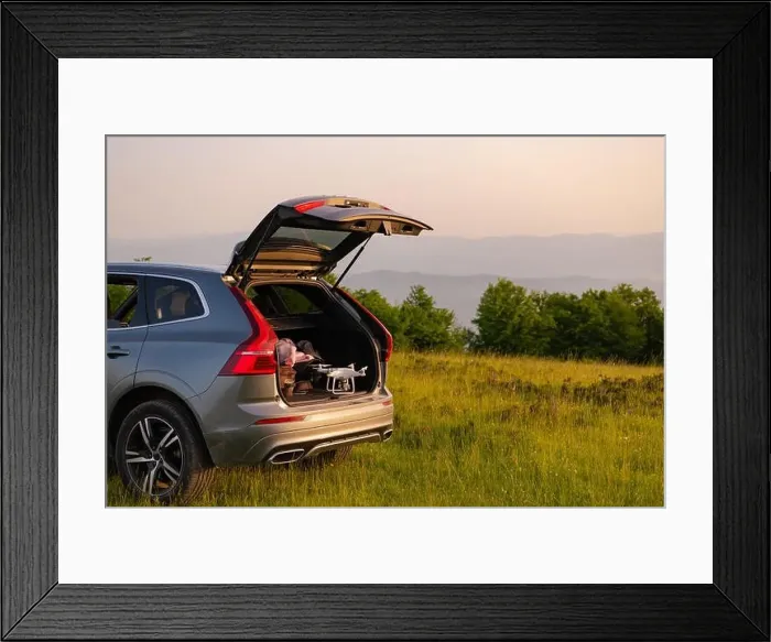 Framed Print : drone ready for fly in suv trunk landscape nature mountains sunset Framed Print : drone ready for fly in suv trunk landscape nature mountains sunset
