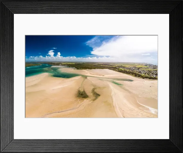 Framed Print : Drone aerial view of Elliott Heads Beach and River, Queensland, Australia Framed Print : Drone aerial view of Elliott Heads Beach and River, Queensland, Australia