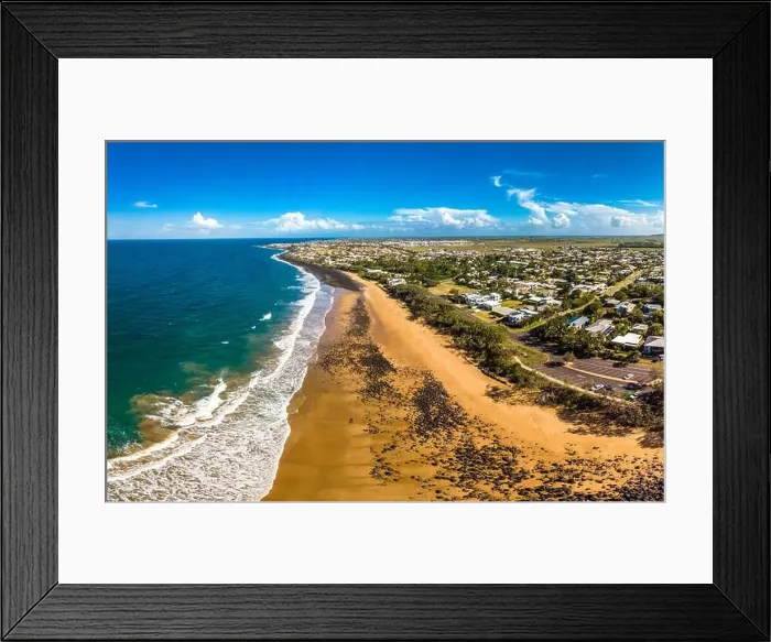 Framed Print : Aerial drone view of Bargara beach and surrounding area, Queensland, Australia Framed Print : Aerial drone view of Bargara beach and surrounding area, Queensland, Australia