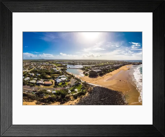 Framed Print : Aerial drone view of Bargara beach and surrounding area, Queensland, Australia Framed Print : Aerial drone view of Bargara beach and surrounding area, Queensland, Australia