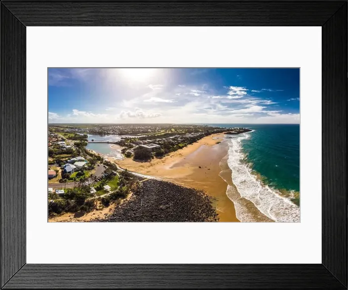Framed Print : Aerial drone view of Bargara beach and surrounding area, Queensland, Australia Framed Print : Aerial drone view of Bargara beach and surrounding area, Queensland, Australia