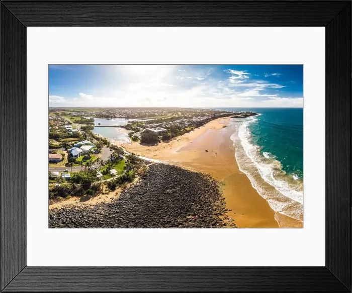 Framed Print : Aerial drone view of Bargara beach and surrounding area, Queensland, Australia Framed Print : Aerial drone view of Bargara beach and surrounding area, Queensland, Australia
