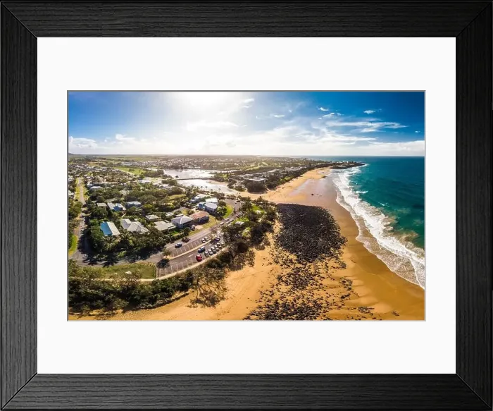 Framed Print : Aerial drone view of Bargara beach and surrounding area, Queensland, Australia Framed Print : Aerial drone view of Bargara beach and surrounding area, Queensland, Australia
