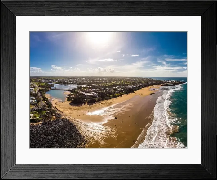 Framed Print : Aerial drone view of Bargara beach and surrounding area, Queensland, Australia Framed Print : Aerial drone view of Bargara beach and surrounding area, Queensland, Australia