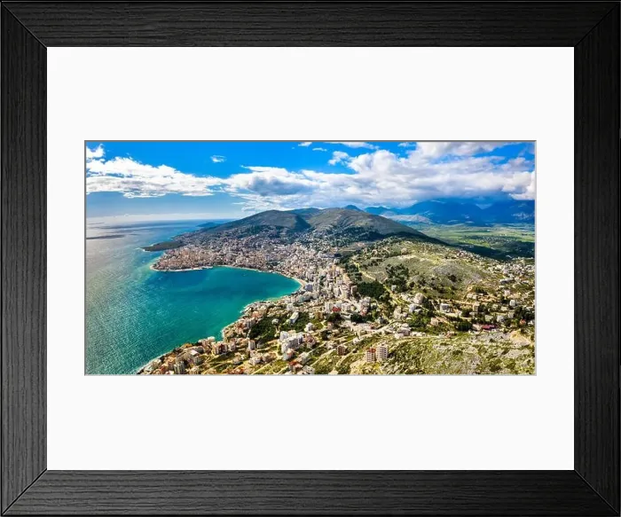 Framed Print : Aerial view of Saranda with Lekuresi Castle in Albania Framed Print : Aerial view of Saranda with Lekuresi Castle in Albania