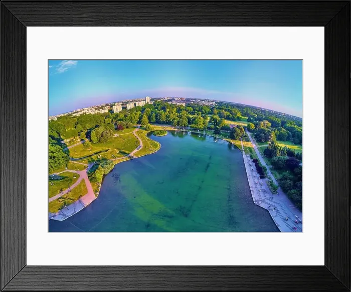 Framed Print : A beautiful panoramic view of the sunset in a fabulous evening in June from drone at Pola Mokotowskie in Warsaw Framed Print : A beautiful panoramic view of the sunset in a fabulous evening in June from drone at Pola Mokotowskie in Warsaw