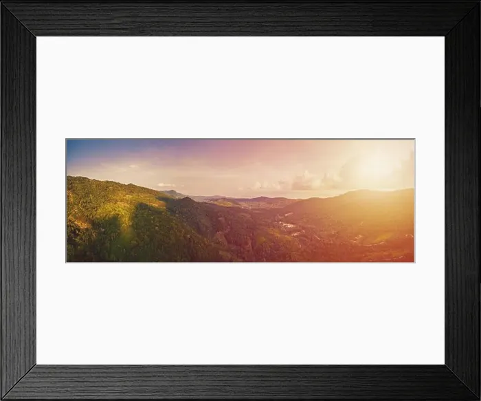 Framed Print : Aerial view of scenic sunset over jungle mountains at Ko Samui island, Thailand Framed Print : Aerial view of scenic sunset over jungle mountains at Ko Samui island, Thailand