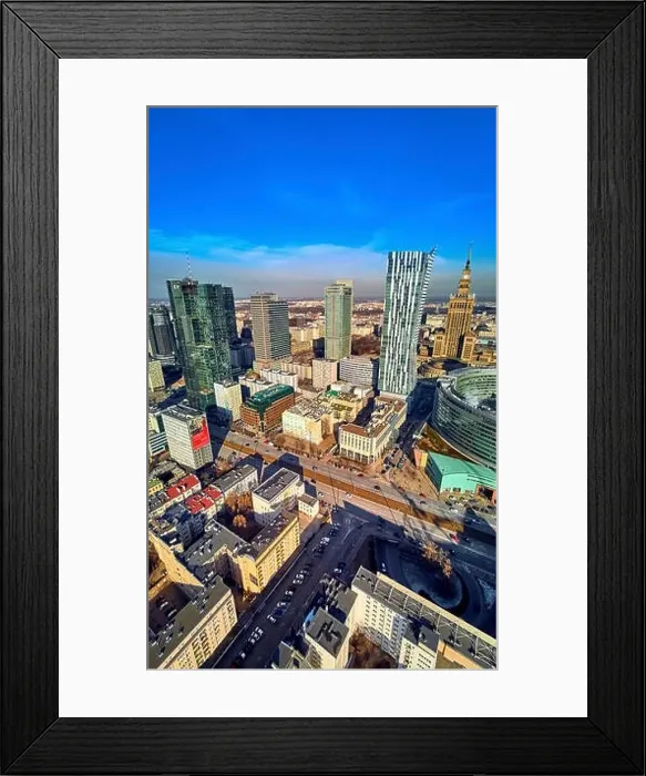 Framed Print : WARSAW, POLAND - FEBRUARY 23, 2019: Beautiful panoramic aerial drone view to the center of Warsaw City and Zlota 44 Framed Print : WARSAW, POLAND - FEBRUARY 23, 2019: Beautiful panoramic aerial drone view to the center of Warsaw City and Zlota 44