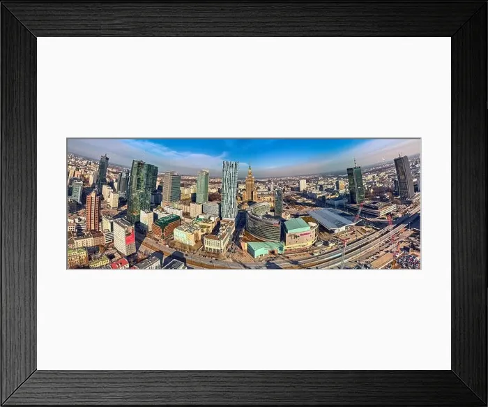 Framed Print : WARSAW, POLAND - FEBRUARY 23, 2019: Beautiful panoramic aerial drone view to the center of Warsaw City and Zlota 44