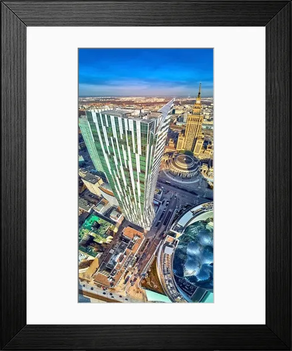 Framed Print : WARSAW, POLAND - FEBRUARY 23, 2019: Beautiful panoramic aerial drone view to the center of Warsaw City and Zlota 44 Framed Print : WARSAW, POLAND - FEBRUARY 23, 2019: Beautiful panoramic aerial drone view to the center of Warsaw City and Zlota 44