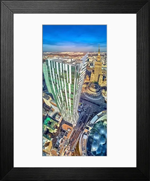 Framed Print : WARSAW, POLAND - FEBRUARY 23, 2019: Beautiful panoramic aerial drone view to the center of Warsaw City and Zlota 44