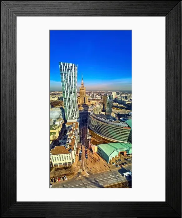 Framed Print : WARSAW, POLAND - FEBRUARY 23, 2019: Beautiful panoramic aerial drone view to the center of Warsaw City and Zlota 44 Framed Print : WARSAW, POLAND - FEBRUARY 23, 2019: Beautiful panoramic aerial drone view to the center of Warsaw City and Zlota 44